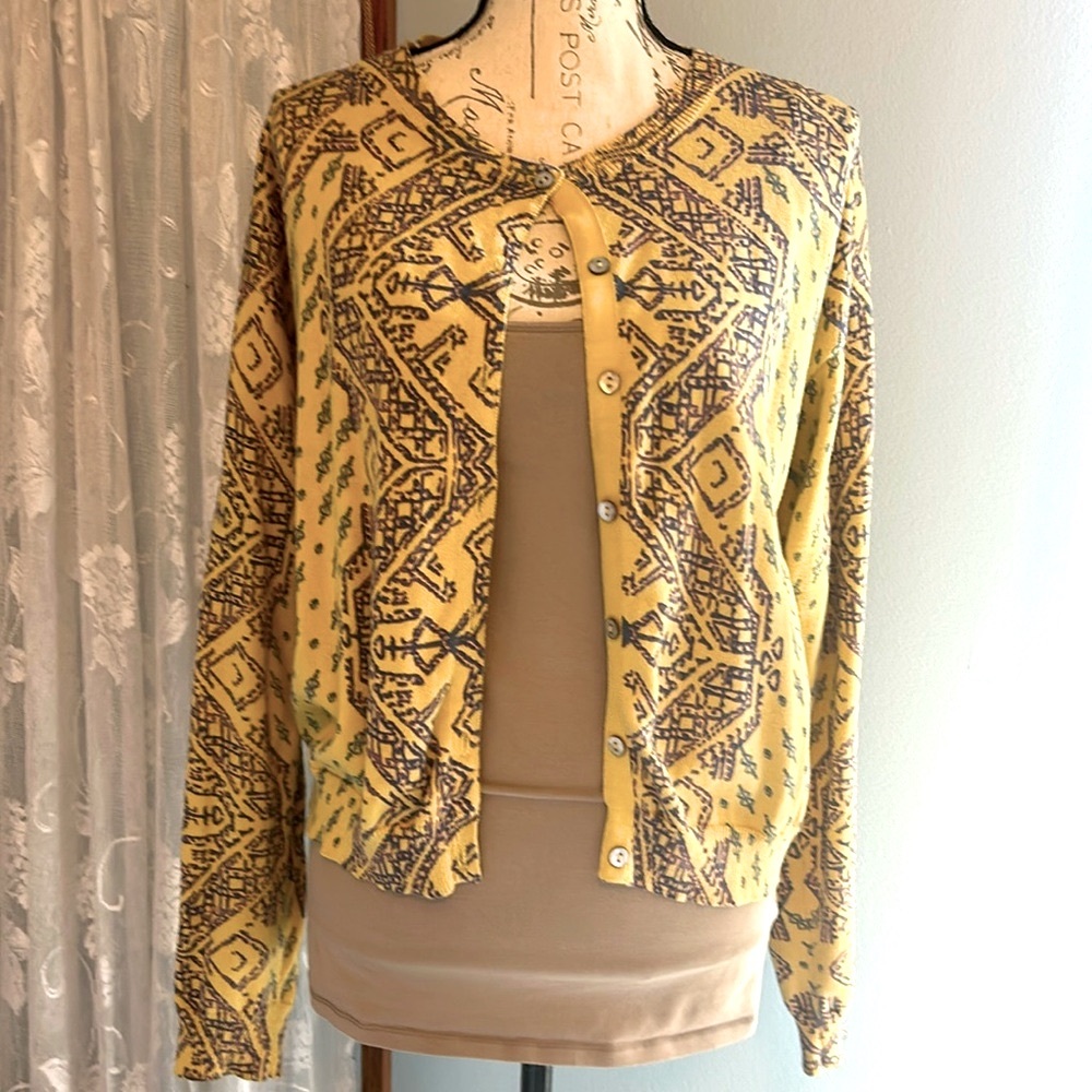 Sundance Mustard and Brown Geometric Cardigan